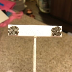 Tory Burch T-Logo Stud Earrings Silver